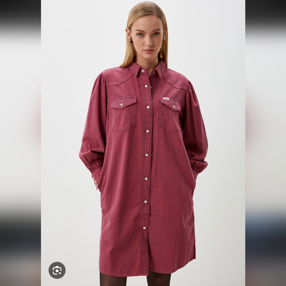Wrangler Washed Burgundy Button-Front Midi Dress